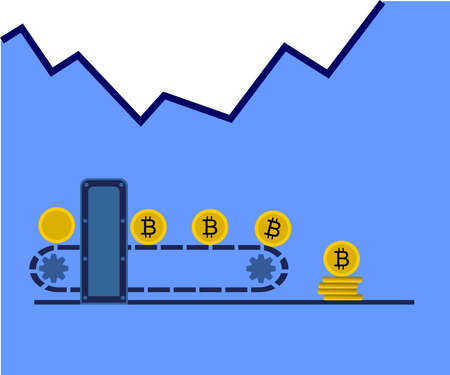 bitcoin generating machine vector illustration on graphic shape backgroundのイラスト素材