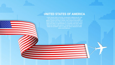 american flag banner in ribbon shape for national dayのイラスト素材
