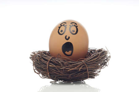 Egg on nest with shock expression の写真素材