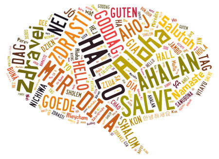 Greeting info-text graphics arrangement concept composed in bubble talk sign shape on white background の写真素材