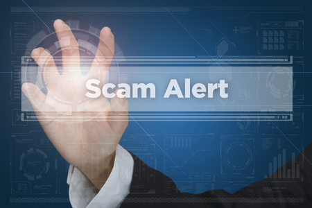 Touch screen of virtual reality interface: Scam Alertの写真素材