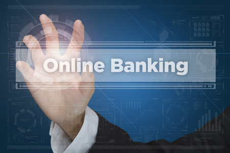Touch screen of virtual reality interface: Online Bankingの写真素材
