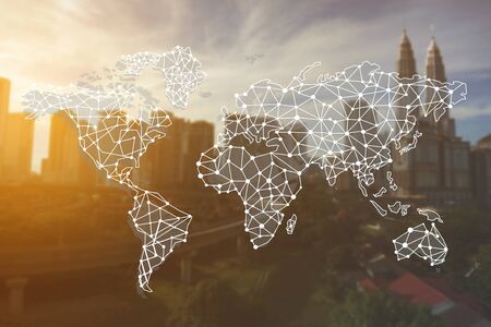 Business networking concept with world mapの写真素材