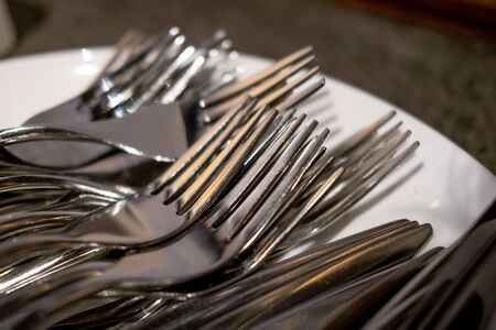closeup shoot of fork in a plate