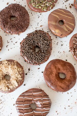 Delicious homemade chocolate doughnutsの写真素材