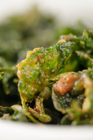 closeup shoot of fried brazilian spinachの写真素材