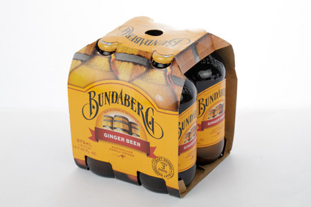 Malaysia, January 2021: a carton of Bunderberg Ginger Beer isolated on white backgroundのeditorial素材