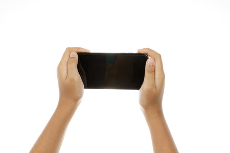 a man hand holding phone isolate on white background