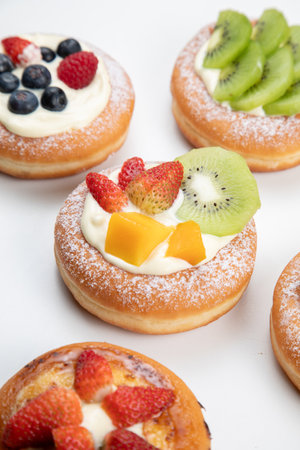fruity and delicious doughnut isolated on white backgroundの写真素材