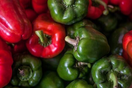 Red and green peppersの写真素材