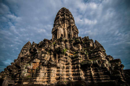 A low angle shot of one of the temple in Angkor Wat, Siem Reap, Cambodia.の写真素材