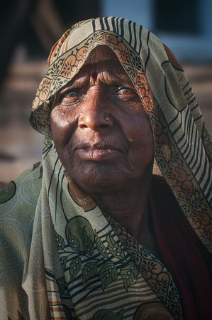 Pushkar, India - 16th February 2015 : Portrait of an indian woman in traditional clothing.のeditorial素材
