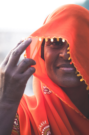 Baswa, India : 19th February 2015 - A portrait shot of an Indian woman in traditional clothing.のeditorial素材