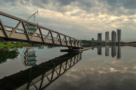 Putrajaya Lake is located at the centre of Putrajaya city, Malaysia  This 650ha man-made lake is designed to act as a natural cooling system for the city and also for recreation, fishing, water sports and water transport のeditorial素材