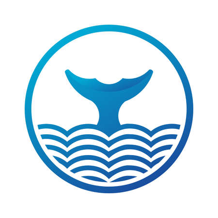 This is the blue whale tail in the ocean logo concept version 1, with border and blue gradient.のイラスト素材
