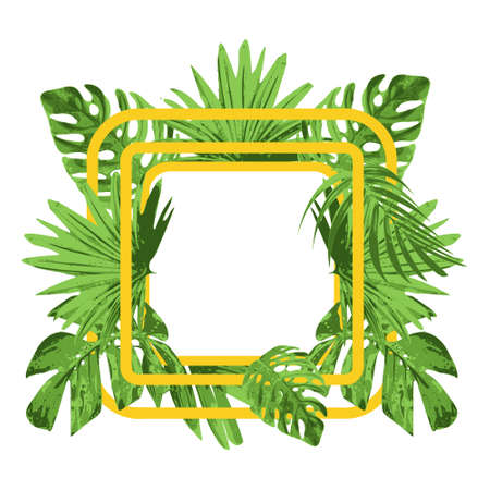 flat frame green leaf tropical plants vectorのイラスト素材