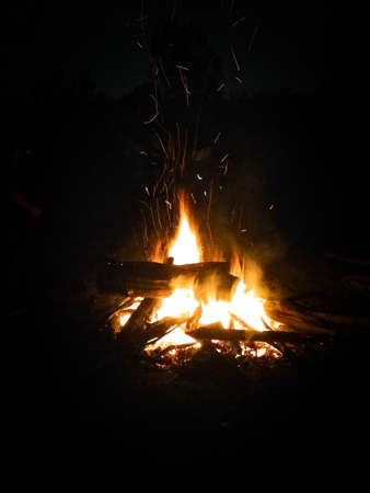 small bonfire in the dark of nightの写真素材