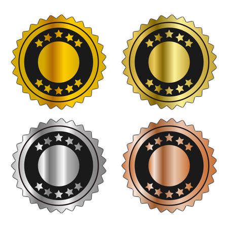 Set of badge with stars vector templates with gold, brass, silver and bronze gradientsのイラスト素材