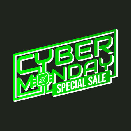 cyber monday special sale tag vector with green text and black backgroundのイラスト素材