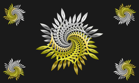 Abstract of golden and silver spiral object on blackのイラスト素材
