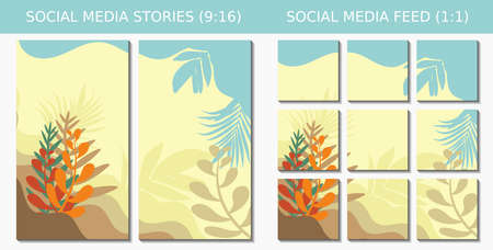 Collection of trendy abstract aesthetic floral background vector illustrations. Social media feeds...