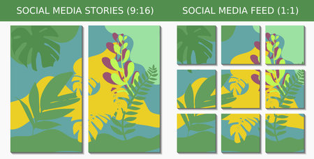 Collection of trendy abstract aesthetic green floral background vector illustrations. Social media...