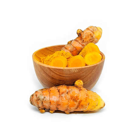 Fresh turmeric or temulawak isolated on a white background. Also known as Kunir or Kunyit in...