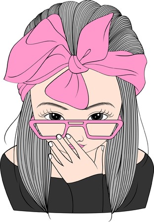 glasses cute girlのイラスト素材