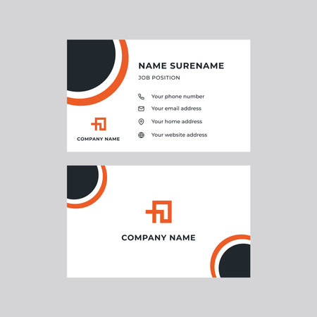 Creative and Clean Double-sided Corporate Business Card Template. Orange and Black Colors. Stationery Designのイラスト素材