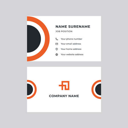 Creative and Clean Double-sided Corporate Business Card Template. Orange and Black Colors. Stationery Designのイラスト素材