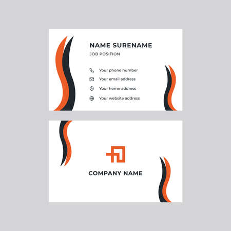 Creative and Clean Double-sided Corporate Business Card Template. Orange and Black Colors. Stationery Designのイラスト素材