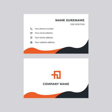 Creative and Clean Double-sided Corporate Business Card Template. Orange and Black Colors. Stationery Designのイラスト素材