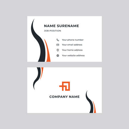 Creative and Clean Double-sided Corporate Business Card Template. Orange and Black Colors. Stationery Designのイラスト素材