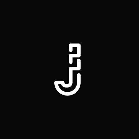 Professional and modern letter j logo with thick outline black and white monogram. minimalist and elegant logo isolated on black backgroundのイラスト素材