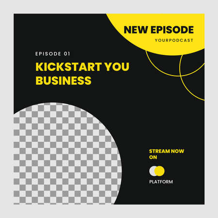 Social media post template for Business theme podcast with photo slot. With Yellow and Black color.のイラスト素材