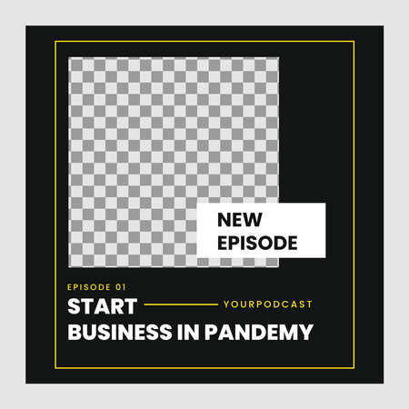 Social media post template for Business theme podcast with photo slot. With Yellow and Black color.のイラスト素材