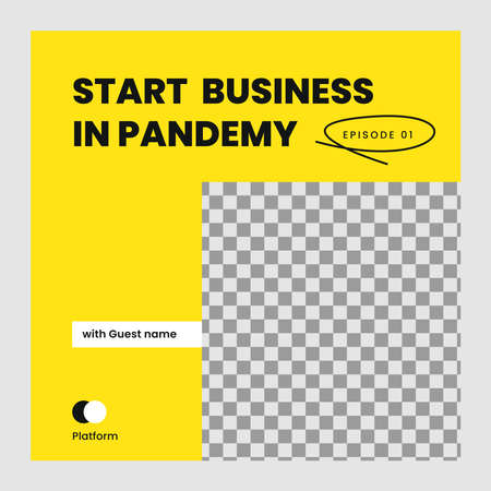 Social media post template for Business theme podcast with photo slot. With Yellow and Black color.のイラスト素材