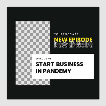 Social media post template for Business theme podcast with photo slot. With Yellow and Black color. vectorのイラスト素材