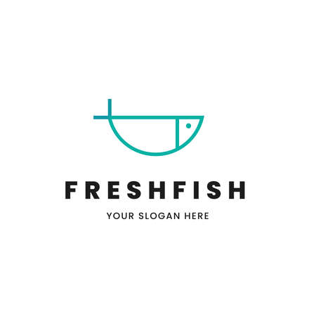Isolated minimalist monoline outline image of blue fish logo. Logo for the fish shop or restaurant.のイラスト素材