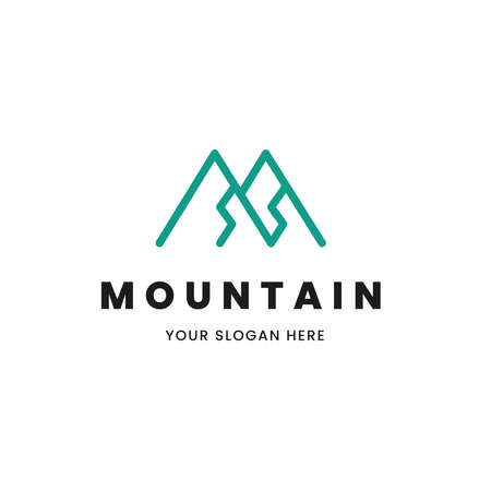 Isolated simple and minimalist monoline outline image of blue mountain logoのイラスト素材
