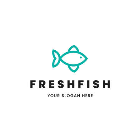 Isolated minimalist monoline outline image of blue fish logo. Logo for the fish shop or restaurant.のイラスト素材