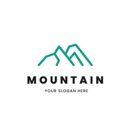 Isolated simple and minimalist monoline outline image of blue mountain logoのイラスト素材