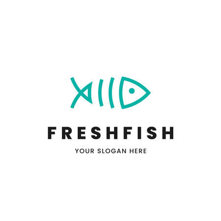 Isolated minimalist monoline outline image of blue fish logo. Logo for the fish shop or restaurant.のイラスト素材