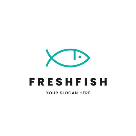 Isolated minimalist monoline outline image of blue fish logo. Logo for the fish shop or restaurant.のイラスト素材