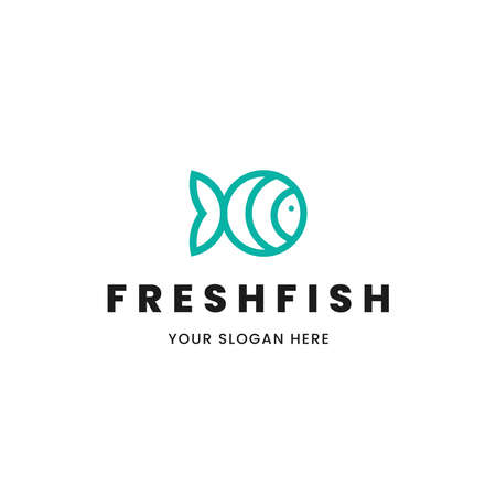 Isolated minimalist monoline outline image of blue fish logo. Logo for the fish shop or restaurant.のイラスト素材