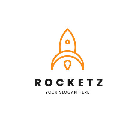 Isolated simple and minimalist monoline outline image of orange rocket ship with fire logo. Logo for the space trip or travel company and science presentation purposeのイラスト素材