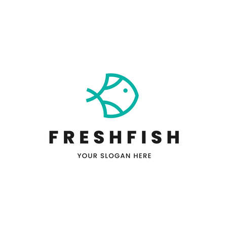 Isolated minimalist monoline outline image of blue fish logo. Logo for the fish shop or restaurant.のイラスト素材