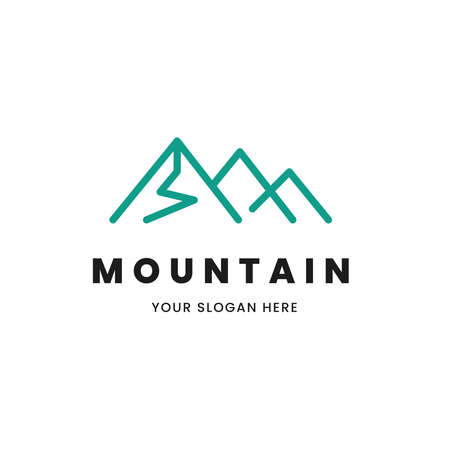 Isolated simple and minimalist monoline outline image of blue mountain logoのイラスト素材