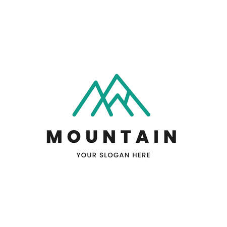 Isolated simple and minimalist monoline outline image of blue mountain logoのイラスト素材