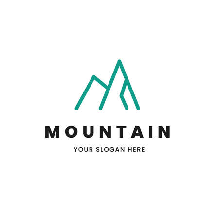 Isolated simple and minimalist monoline outline image of blue mountain logoのイラスト素材